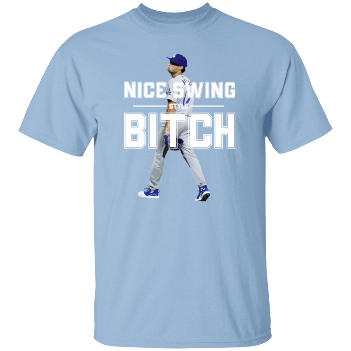 LaLaLandTshirts Joe Kelly Nice Swing Bitch Big Face Los Angeles Baseball Fan T Shirt V-Neck / White / Large